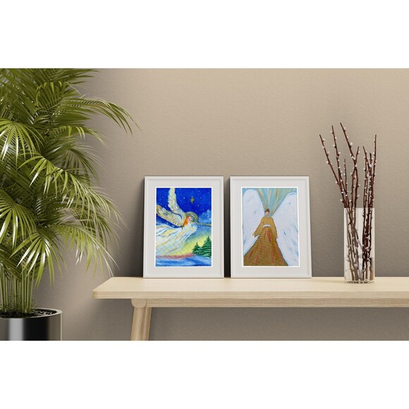 Original Oil Painting Angel Trumpet Christmas Winter Night Sky 8x10 Canvas Art - Picture 5 of 11